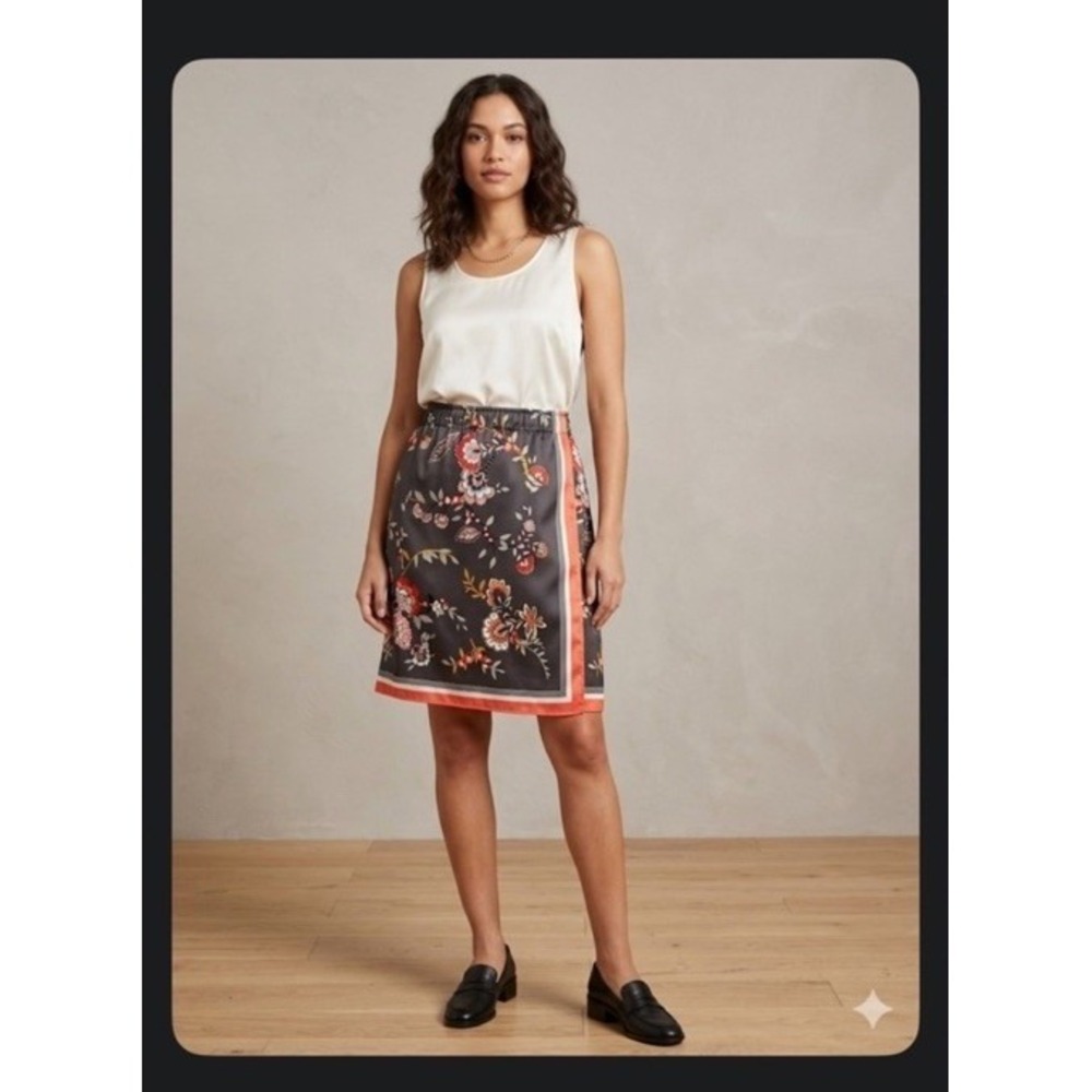 LOFT skirt womens size extra small high rise knee length gray floral stretch
